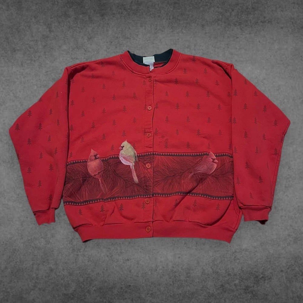 Vintage Artisans Cardinals Button Crewneck Sweatshirt Red Y2K Streetwear Mens